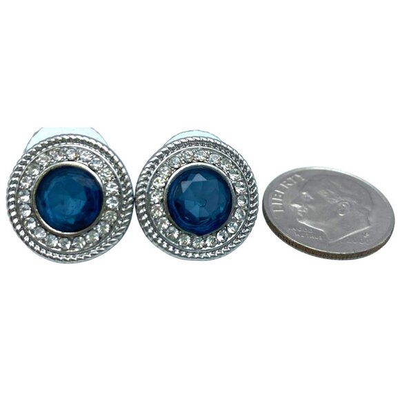 Marlyn Schiff Earrings Rhinestone Pierced Sapphire Blue Color 16mm SIGNED - Picture 4 of 4